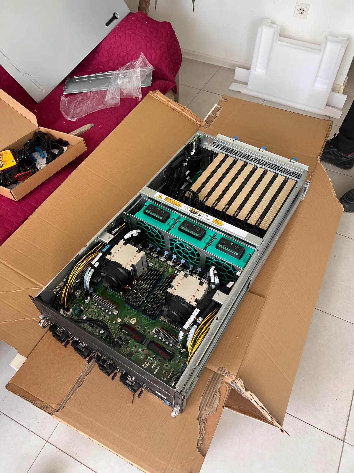 Before installation - 8× RTX PRO 6000, two EPYC CPUs, 24 memory modules